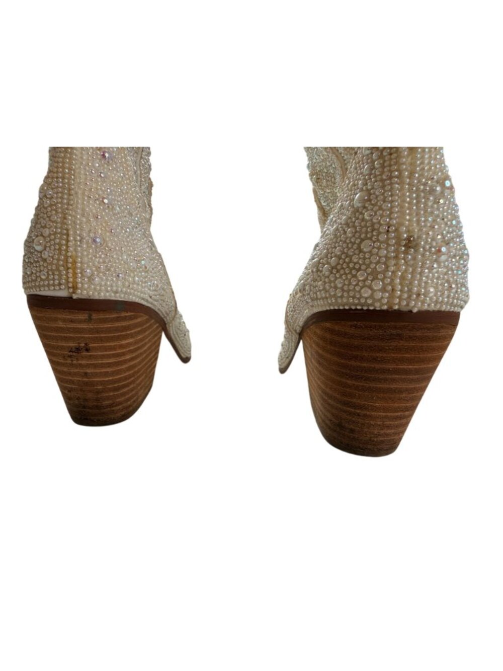 SB Diva Pearl Rhinestone Western Ankle Boots Ivory Cowboy Booties Size 8M Glam - Picture 7 of 8